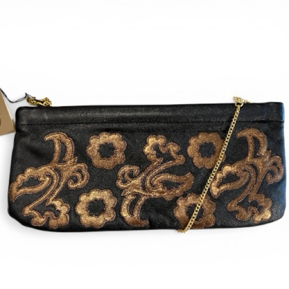 Great American Leatherworks Black & Bronze Supple Soft Leather Clutch NWT